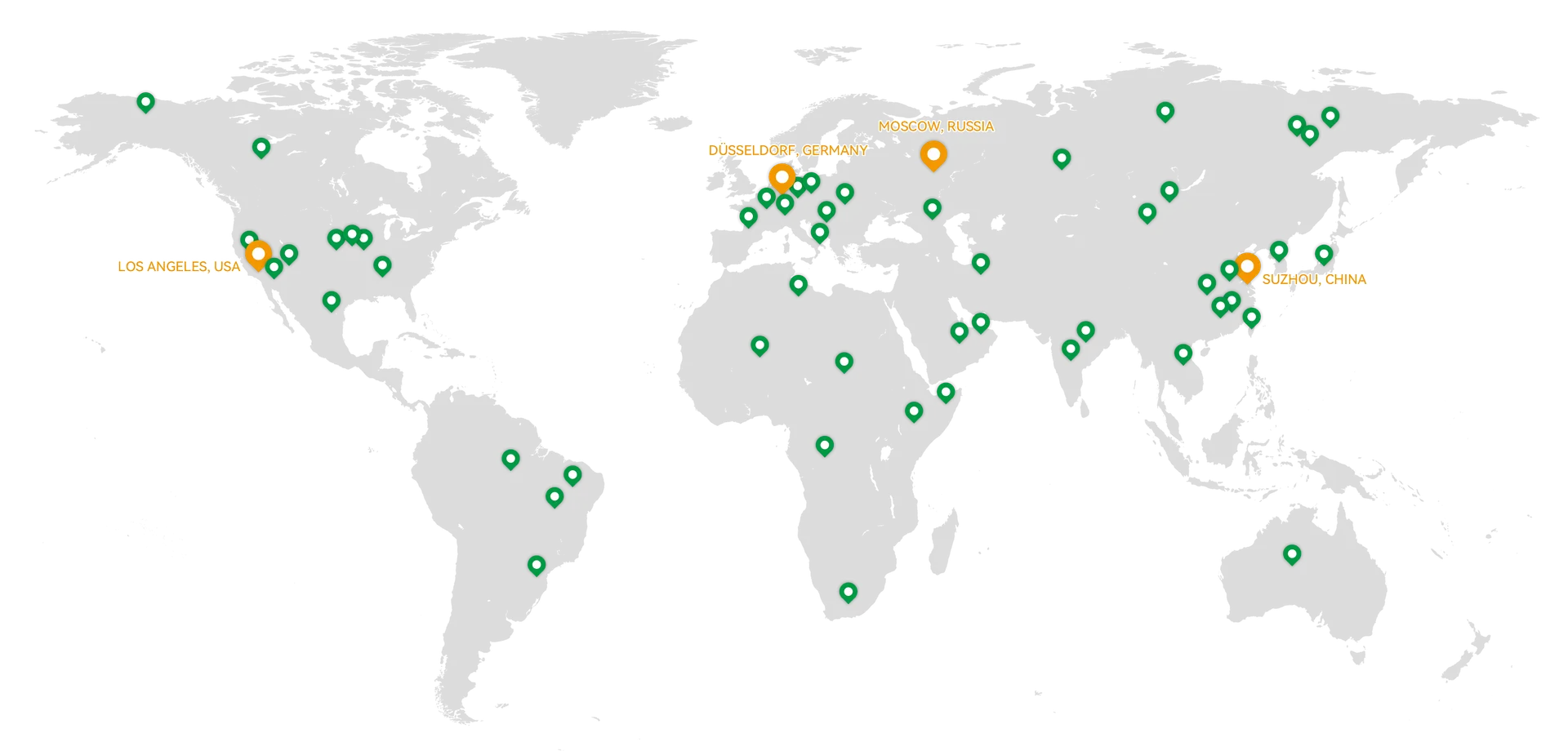Mapa-múndi com os pontos de clientes atendidos