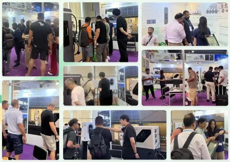 Colagem de fotos do estande 8.1G25-26 na 138ª Feira de Cantão, com equipe e visitantes