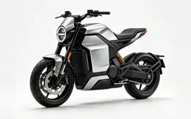 Moto elétrica esportiva, prateada e preta