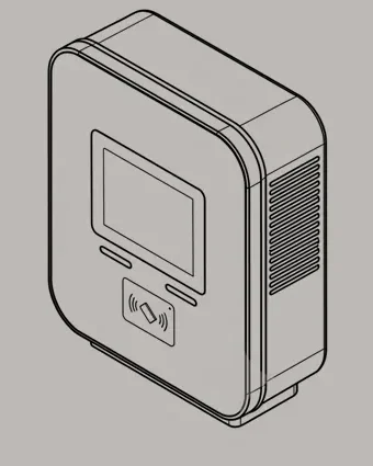 Desenho técnico em perspectiva do carregador de parede