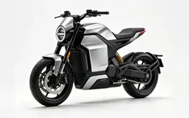 Moto elétrica esportiva, prateada e preta