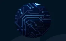Placa de circuito impresso com trilhas luminosas em azul