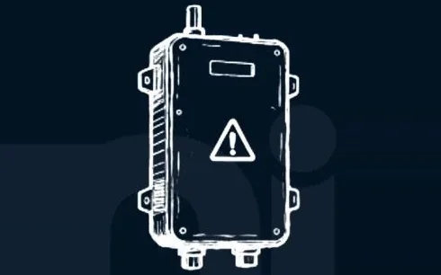 Desenho de uma caixa de ligação com sinal de alerta