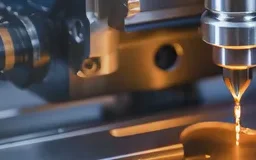 Cabeçote de uma máquina industrial trabalhando uma peça metálica