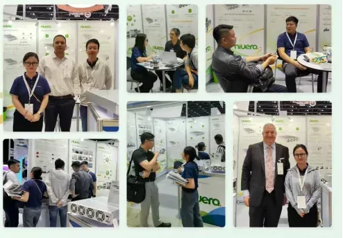 Colagem de fotos do estande D41 na Renewable Energy Asia 2025, com equipe e visitantes